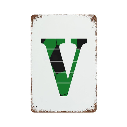 Soccer Football Print Initial Letter V Metal Sign Soccer Soccer Gift Ideas Personalized Wall Decor Metal Signs Custom Signs Outdoor Metal Vintage Bar Decor Yard Signs 8"x12"