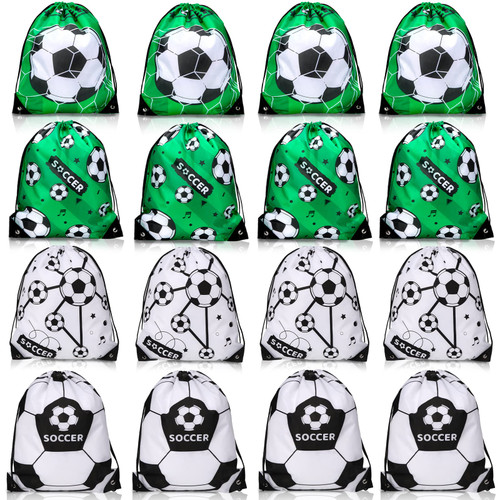 Moon Wood 16 Pack Soccer Party Favors Bags Soccer Team Drawstring Bags Kids Soccer Treat Bags Goodie Bags Soccer Theme Birthday Party Supplies for Boys Girls Sports Football Backpack,17 x 13 inch