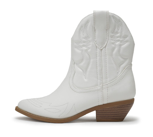 Soda RIGGING ~ Women Western Stitched Pointe Toe Low Heel Ankle Mid Shaft Boots (White, us_footwear_size_system, adult, women, numeric, medium, numeric_8)