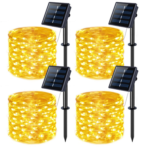 JMEXSUSS 4 Pack 100 LED Solar Fairy Lights, 33ft Warm White Solar String Lights Outdoor Waterproof, 8 Modes Copper Wire Solar Twinkle Lights for Garden Yard Tree Wedding JMEXSUSS 4 Pack 100 LED Solar Fairy Lights, 33ft Warm White Solar String Lights Outdoor Waterproof, 8 Modes Copper Wire Solar Twinkle Lights for Garden Yard Tree Wedding