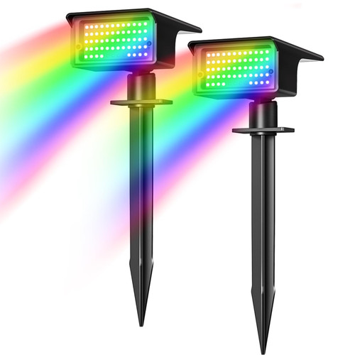 Solar Spot Lights Outdoor Color Changing, [ 8 Modes/2 Pack/56 LED ] Christmas RGB Solar Powered Spotlight, Solar Lights Outdoor Waterproof, Solar Landscape Lighting for Outside Yard Garden Pathway