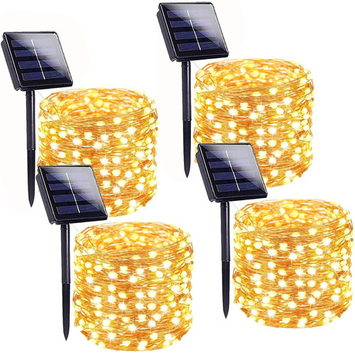 Solar String Lights Outdoor, 4-Pack Each 100 LED Solar Twinkle Lights Outside Waterproof Copper Wire with 8 Modes Solar Outdoor Fairy Lights for Garden Yard Tree Christmas Patio Wedding (Warm White) Solar String Lights Outdoor, 4-Pack Each 100 LED Solar Twinkle Lights Outside Waterproof Copper Wire with 8 Modes Solar Outdoor Fairy Lights for Garden Yard Tree Christmas Patio Wedding (Warm White)