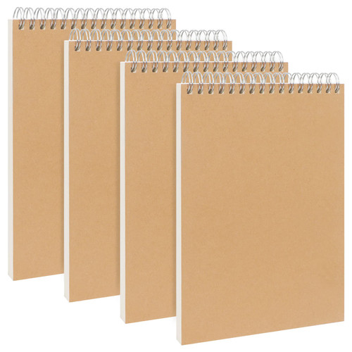 Songaa Spiral Notebook A5 4 Pack - Top Bound Hardcover Spiral Notebook Ruled Lined Journal Notebook Bulk, Kraft Paper Cover College Ruled Spiral Bound Notebook for Student Office School Supplies