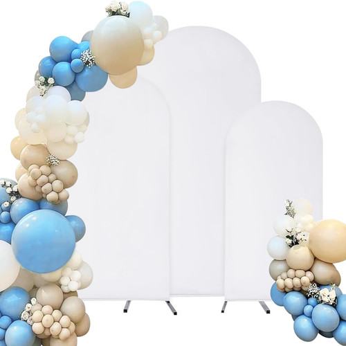 Spandex Fitted Wedding Arch Cover Set of 3 White Arch Backdrop Cover, Round Top Chiara Backdrop Stand Covers for Wedding Birthday Party Baby Shower Banquet Arch Decoration (White, 5FT,6FT,6.6FT)