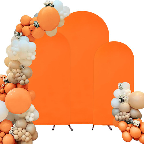 Spandex Fitted Wedding Arch Cover Set of 3 Orange Arch Backdrop Cover, Round Top Chiara Backdrop Stand Covers for Wedding Birthday Party Baby Shower Banquet Arch Decoration (Orange, 6FT,6.6FT,7.2FT)