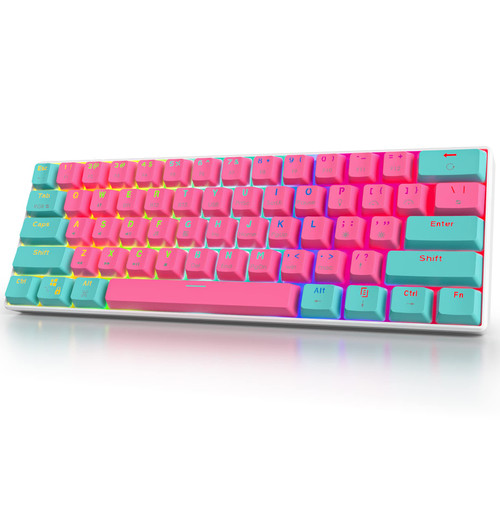 Owpkeenthy 60% Wireless Gaming Keyboard Mechanical, RGB Bluetooth Compact Mini Keyboard with Backlit PBT Keycaps for MAC PC Gamer (Blue Switch/Miami)