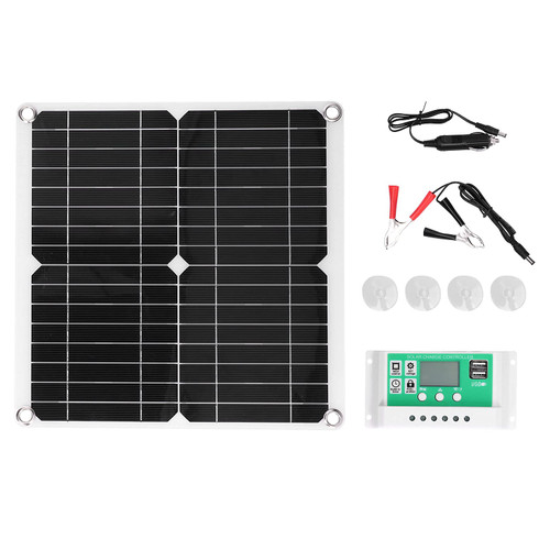 40W 18V Monocrystalline Silicon Solar & Wind Power Solar Panels Flexible Dual USB Port Solar Panel with 60A Solar Charge Controller for Outdoor Charging