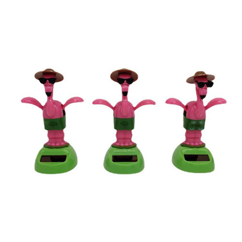 PHEZEN 3PCS Solar Powered Car Toy Animal Solar Powered Dancing Dolls Car Dashboard Bobble Head Decoration Car Interior Doll Ornament Shaking Ornament for Car Office Tabletop Home Decor Flamingo Doll