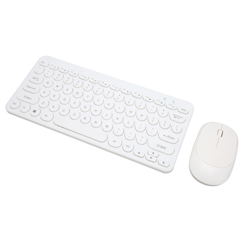PUSOKEI Wireless Keyboard and Mouse Combo, 2.4G USB 78 Keys Keyboard and Optical Mouse Set, Retro Round Keycap, Ergonomic and Quiet, Compact, Slim for Windows Desktop PC (White)