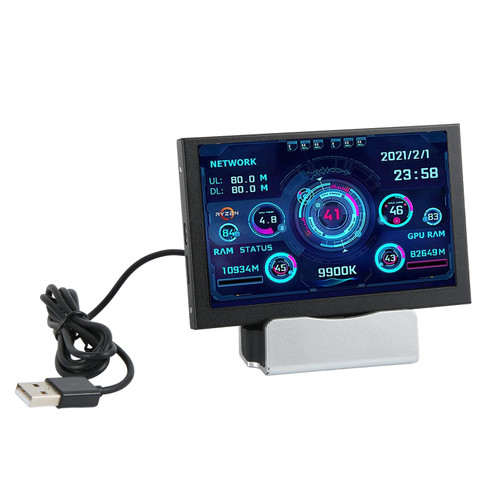 Zunate 5 Inch IPS USB Mini Screen, Multiple Theme Computer Temp Monitor, PC CPU GPU RAM Data Monitor, AIDA64 PC Temperature Display USB C Sub Screen for PC Computer Case