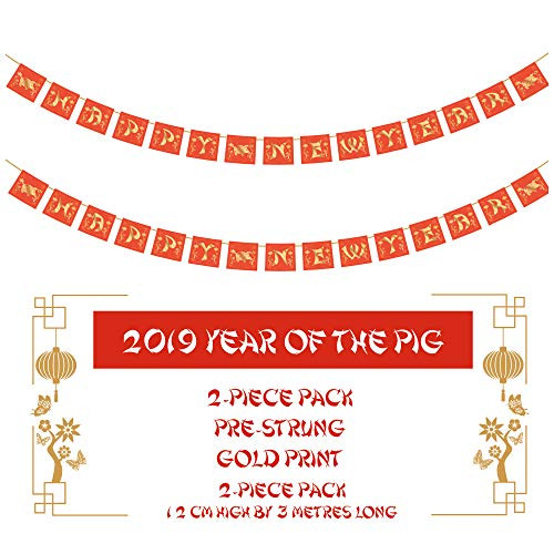 Happy New Year Banners - Red & Gold Lucky Colors - with Happy New Year and Year of The Pig Design - Festive Decor for Chinese New Year - Welcome NYE 2019 with Chinese Family & Friends Happy New Year Banners - Red & Gold Lucky Colors - with Happy New Year and Year of The Pig Design - Festive Decor for Chinese New Year - Welcome NYE 2019 with Chinese Family & Friends