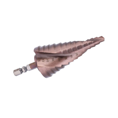 Cobalt Coating Drill, Step Drill Bit, High Speed Steel HSS M35 Step Drill Bit Spiral Groove Hex Shank Hole Opening Tool, Step Drill Bits (6-35)
