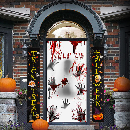 Gvhntk Halloween Door Porch Decor Banner Trick or Treat Halloween Sign Halloween Porch Decorations Hanging Banner for Front Door Indoor Outdoor Yard Party