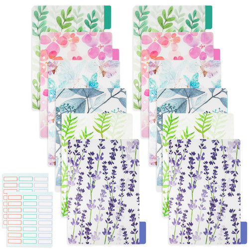 Framendino, 12 Pack Binder Index Dividers A5 Plastic Insertable Binder Index Page Tab Floral Binder Dividers with Stickers for 6 Rings Notebooks Diary Journal Planner
