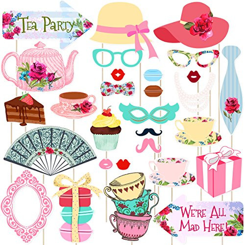 PRETYZOOM Tea Party Photo Booth Props Desk Decoration Girls Themed Party Reunions Photo Booth Props