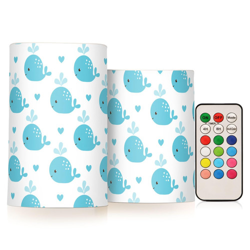 RunningBear Blue Whales Flameless Candles with Remote Timer Battery Operated Flickering Flameless Candles Set of 2 Outdoor Flameless Candles for Outdoor Indoor Party Decor