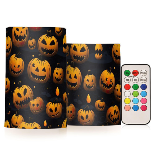 RunningBear Halloween Pumpkin Jack O Lantern Flameless Candles with Remote Timer Battery Operated Flameless Pillar Candles Set of 2 Tea Lights Candles for Halloween Chritmas Gift RunningBear Halloween Pumpkin Jack O Lantern Flameless Candles with Remote Timer Battery Operated Flameless Pillar Candles Set of 2 Tea Lights Candles for Halloween Chritmas Gift