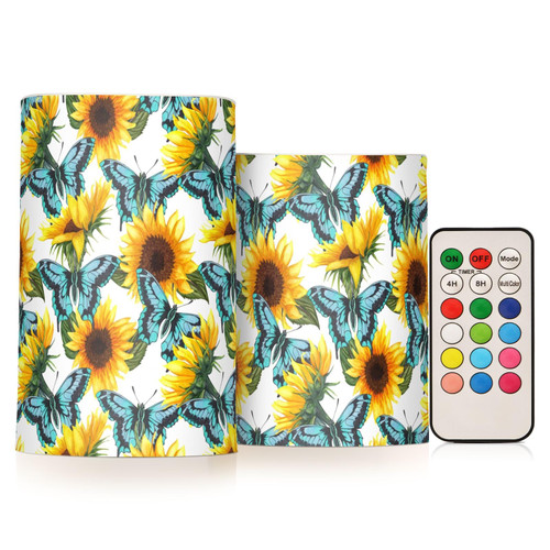 RunningBear Sunflower Flameless Candles with Remote Timer Battery Operated Flickering Flameless Candle Set of 2 LED Tea Light Candles for Home Decor