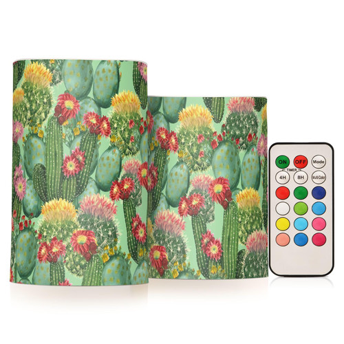 RunningBear Watercolor Cactus Green Flameless Candles with Remote Timer Battery Operated LED Pillar Candles Set of 2 LED Tea Light Candles for Halloween Chritmas Gift RunningBear Watercolor Cactus Green Flameless Candles with Remote Timer Battery Operated LED Pillar Candles Set of 2 LED Tea Light Candles for Halloween Chritmas Gift