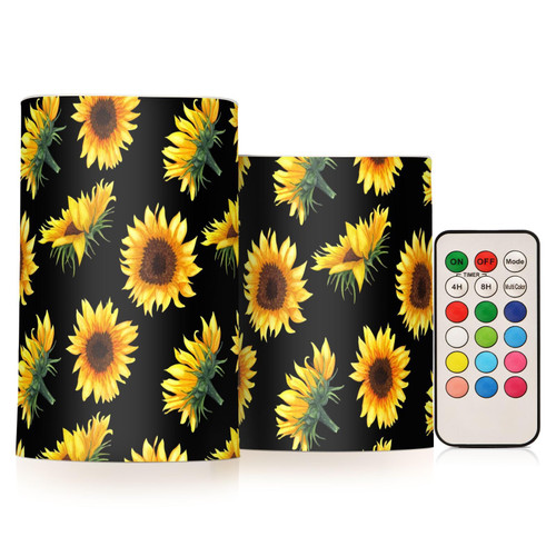 Sunflowers Flameless Candles with Remote Timer Battery Operated Flickering Flameless Candles Set of 2 LED Tea Lights Candles for Home Wedding Decor