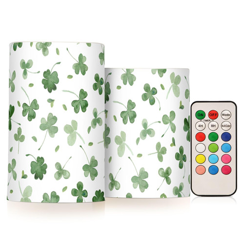 RunningBear Leaves St.Patrick Flameless Candles with Remote Timer Battery Operated LED Pillar Candles Set of 2 LED Tea Light Candles for Halloween Chritmas Gift RunningBear Leaves St.Patrick Flameless Candles with Remote Timer Battery Operated LED Pillar Candles Set of 2 LED Tea Light Candles for Halloween Chritmas Gift