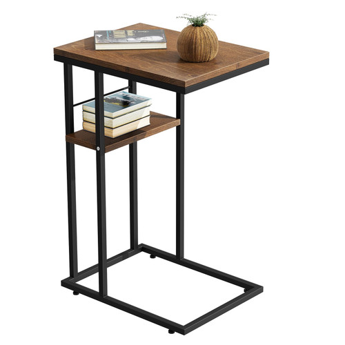 QZIXB C Shaped End Table, Side Table for Sofa Couch and Bed, Small Side Table with Metal Frame for Small Spaces, Living Room, Bedroom, Snack Table (Retro Brown) QZIXB C Shaped End Table, Side Table for Sofa Couch and Bed, Small Side Table with Metal Frame for Small Spaces, Living Room, Bedroom, Snack Table (Retro Brown)