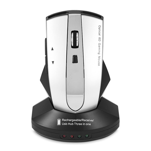Wireless Mouse Rechargeable, 2.4GHZ Optical Charging Dock Mouse Wireless, Plastic 3 Port USB Hub Vertical Gaming Mouse, Plug and Play Portable Ergonomic Mouse for Laptop Computer Mice (Black+Silver)