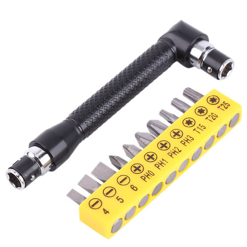 Hilitand Ratchet Wrench Screwdriver Bits Set, Dual-Drive Right Angle L-Shape 1/4 Inch Hex Socket Wrench with Various Screwdriver Bits