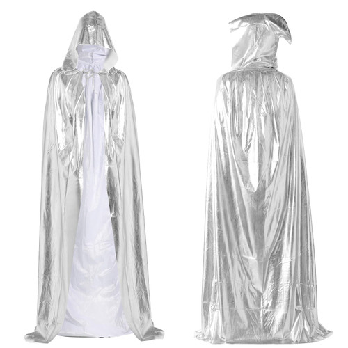 hoyuwak Silver Cloak with Hood Halloween Wizard Hooded Cape Full Length Robe for Women Men Role Play Costume Dress-Up Witch Party hoyuwak Silver Cloak with Hood Halloween Wizard Hooded Cape Full Length Robe for Women Men Role Play Costume Dress-Up Witch Party