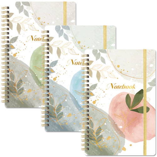 Tersus Spiral Notebook - 3 Pack A5 Notebook, 6'' x 8.3'', Journal for Women, Ruled Journal Notebook, 80 Sheets/160 Pages, Spiral Notebook with Elastic Closure, Back Pocket - Easy to Record