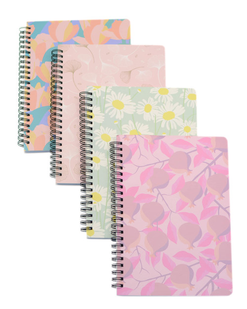 Yansanido Spiral Notebook, 4 Pcs A5 Thick Leaves Design Hardcover 8mm Ruled 4 Color 80 Sheets -160 Pages Journals for Study and Notes (Leaves)