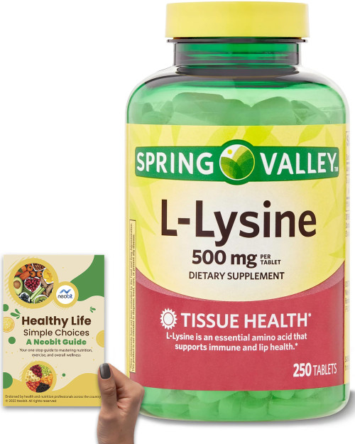 Spring Valley L-Lysine Dietary Supplement, 500mg, 250 Tablets - Support for Tissue and Immune Health, Essential Amino Acid, Gluten-Free - Bundle with 'Healthy Life, Simple Choices: Guide' (2 Items) Spring Valley L-Lysine Dietary Supplement, 500mg, 250 Tablets - Support for Tissue and Immune Health, Essential Amino Acid, Gluten-Free - Bundle with 'Healthy Life, Simple Choices: Guide' (2 Items)