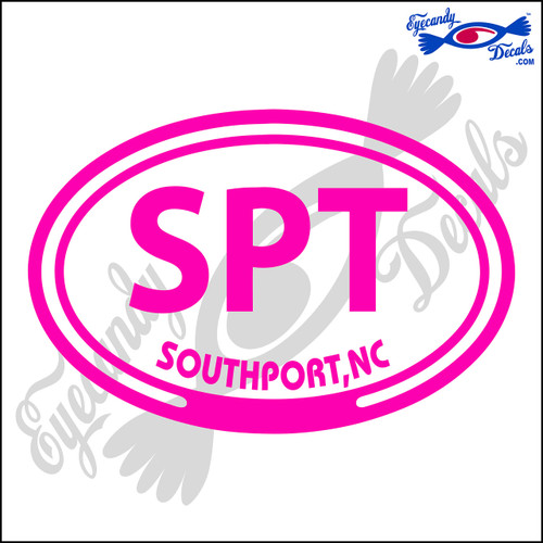 Eyecandy Decals SPT with Southport North Carolina in Oval 5 INCH Decal Sticker HOT Pink