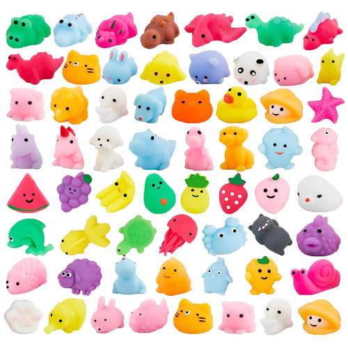 65 PCS Mochi Squishy Toys for Kids, Kawaii Party Favors Mini Fidget Toys Dinosaur Animal Fruit Sea Stress Relief Squishies for Classroom Prizes Christmas Goodie Bag Stuffers Birthday Gifts