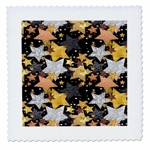 3dRose Stars, Layered Pattern, Image of Gold, Image of Silver, Image... - Quilt Squares (qs-376230-5)
