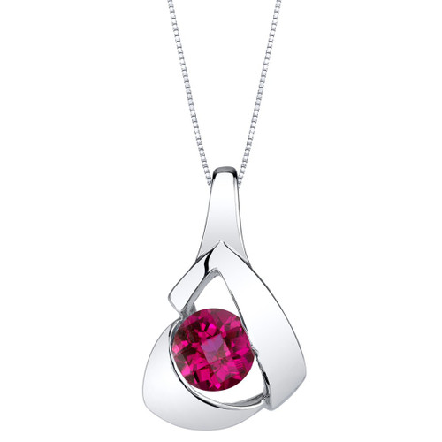 Peora Created Ruby Pendant Necklace for Women Sterling Silver, Chiseled Solitaire, 1.25 Carats Round Shape 6mm, with 18 inch Italian Chain