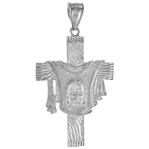 1 3/4 inch Large Sterling Silver Shrouded Cross Pendant for Men Diamond Cut finish