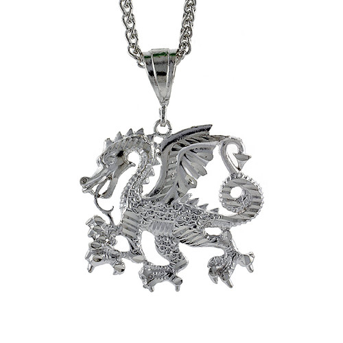 1 1/4 inch Large Sterling Silver Dragon Pendant for Men Diamond Cut finish