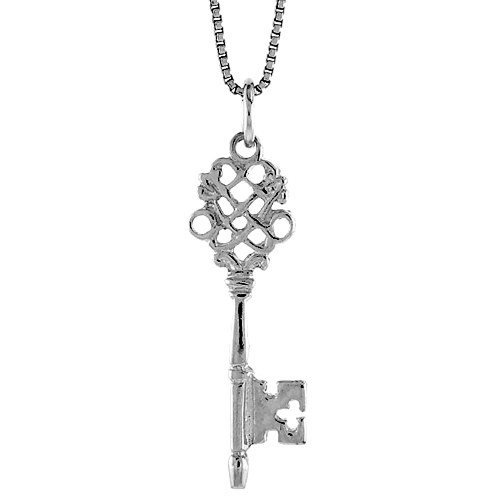 Sterling Silver Key Pendant, 1 1/8 inch Tall