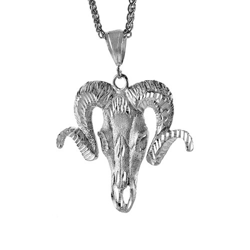 1 3/8 inch Large Sterling Silver Rams Head Pendant for Men Diamond Cut finish