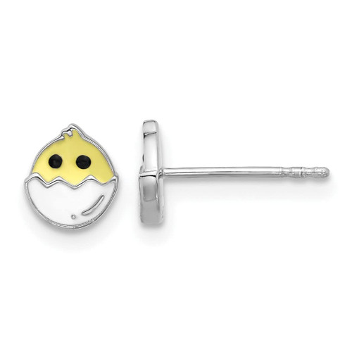 925 Sterling Silver Rhodium Plated for boys or girls Enamel Chick In Egg Post Earrings Measures 6.7x6.05mm Wide