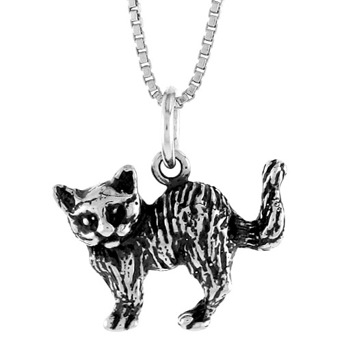 Sterling Silver Small Cat Pendant, 1/2 inch