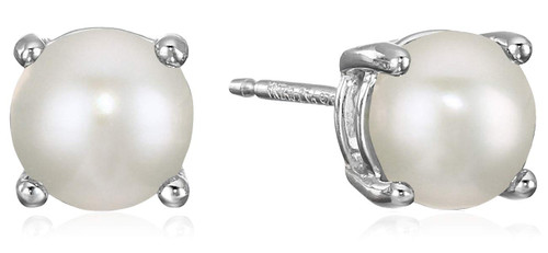 Amazon Essentials Sterling Silver Round Freshwater Cultured Pearl Birthstone Stud Earrings (June)