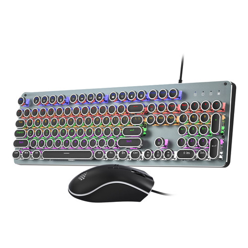 Taiahiro Mechanical Gaming Keyboard with Mouse, 104-Key Full Size Metal Panel Retro Keyboard with Round Keycap Blue Switch, 16 Modes RGB Backlit Keyboard, for PC Laptop Mac Gamer