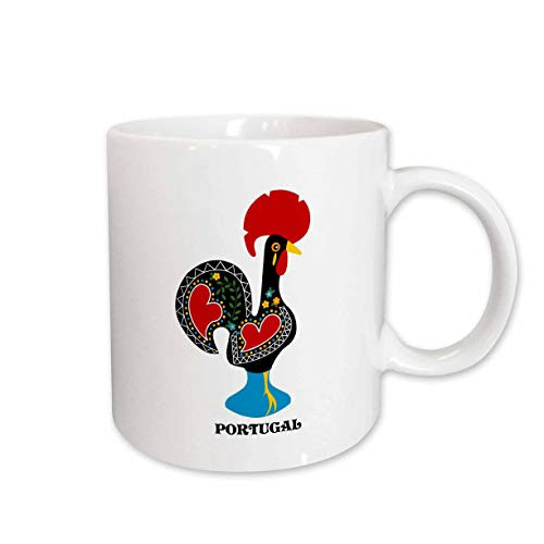 3dRose The Black Portuguese Rooster Or Galo De Barcelos Ceramic Mug, 15 oz, White