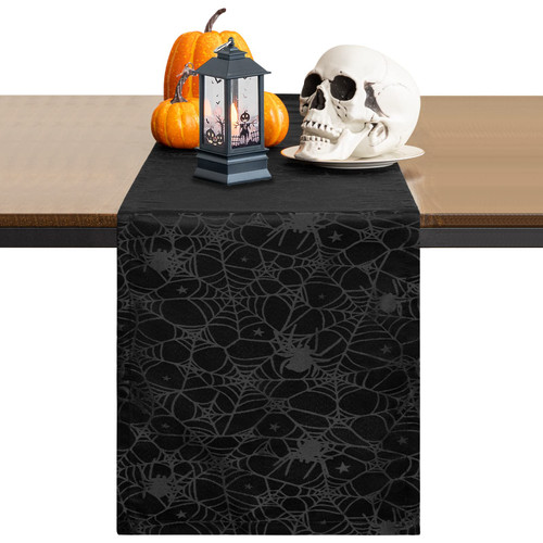 joybest Halloween Table Runner, 14 x 72 Inch Black Spider Web Table Runner for Halloween Table Decorations