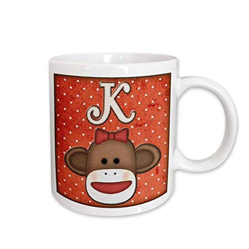 3dRose mug_102814_2 Cute Sock Monkey Girl Initial Letter K Ceramic Mug, 15-Ounce