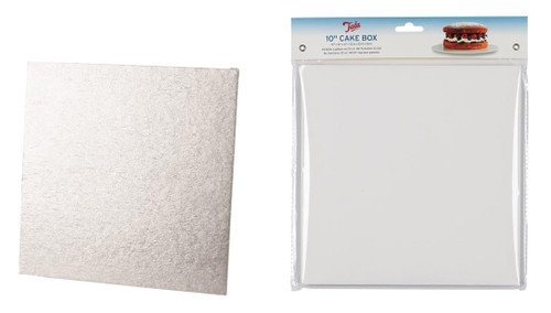 Tala Cake Box and Board Pack, 10" Square cake board with a 10 Inch Square White Cake Box, the Ideal solution for transporting freshly baked goods