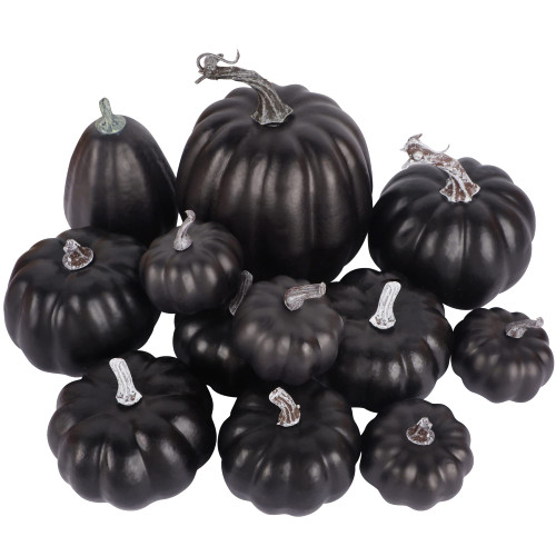 winemana 12 Pcs Thanksgiving Decorations Artificial Pumpkins, Black Pumpkins Harvest Autumn Decor, Fake Pumpkins Fall Decorations for Home Kitchen Table Mantle Wedding Friendsgiving Party