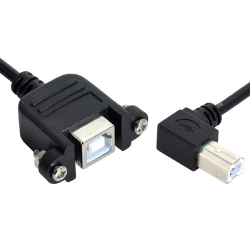 CY USB Type-B Male to Female Extension Cable 100cm Right Angled 90 Degree with Screws Panel Mount for Printer Scanner Disk